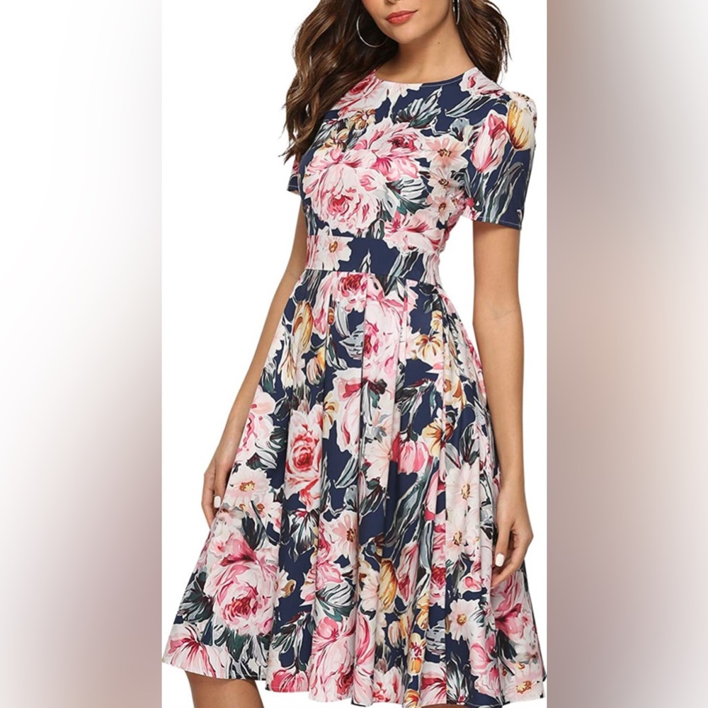 Women's Floral Summer Midi Dress Vintage